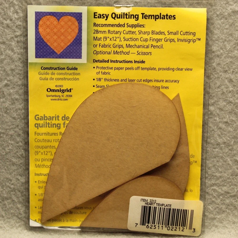 Omnigrid Easy‎ Heart Templates Clear 3pc 2212 Quilting Sewing Craft Tool New